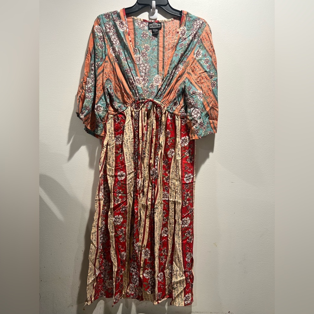 Boho hippie chic floral front tie wide sleeve kimono